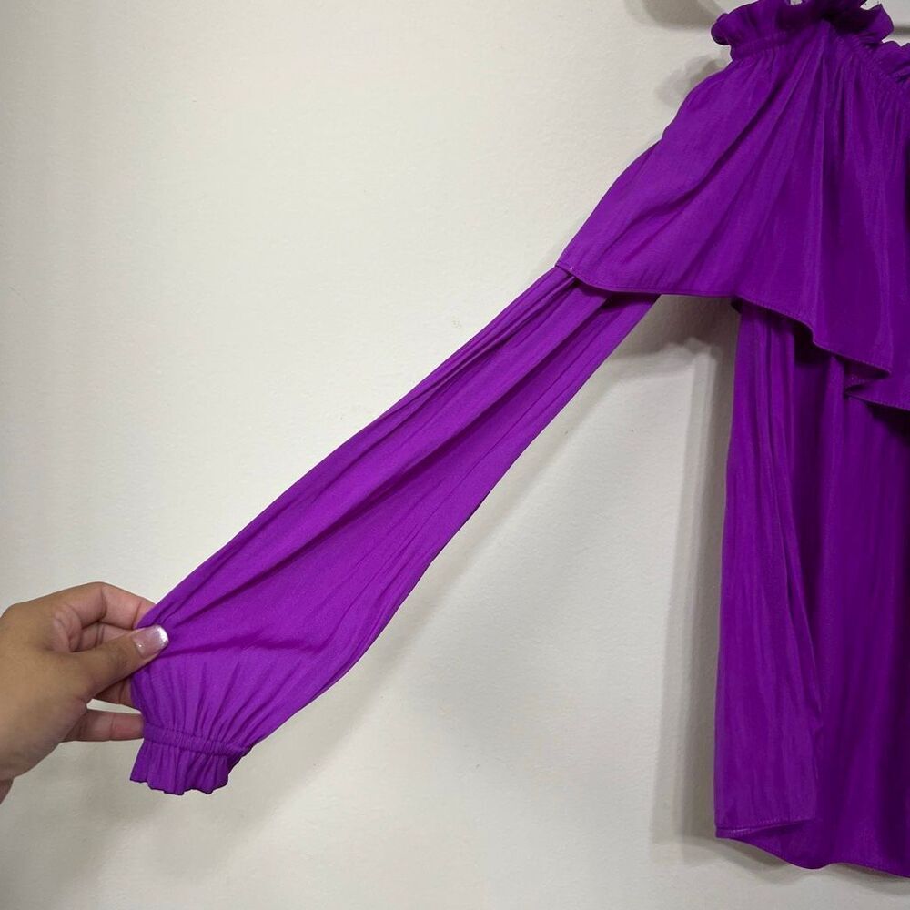 Lilly Pulitzer Purple Silky Dee Ruffle Off the Shoulder Top XS Women - Picture 2 of 7